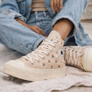 Converse High-Top Floral Sneakers - Cream with Multicolor Flowers